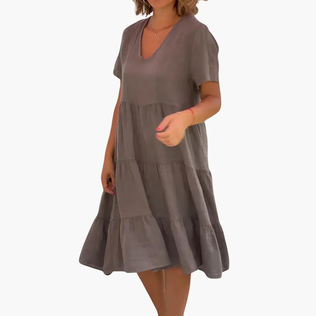 Flowing V-Neck Dress for Women - Relaxed Fit