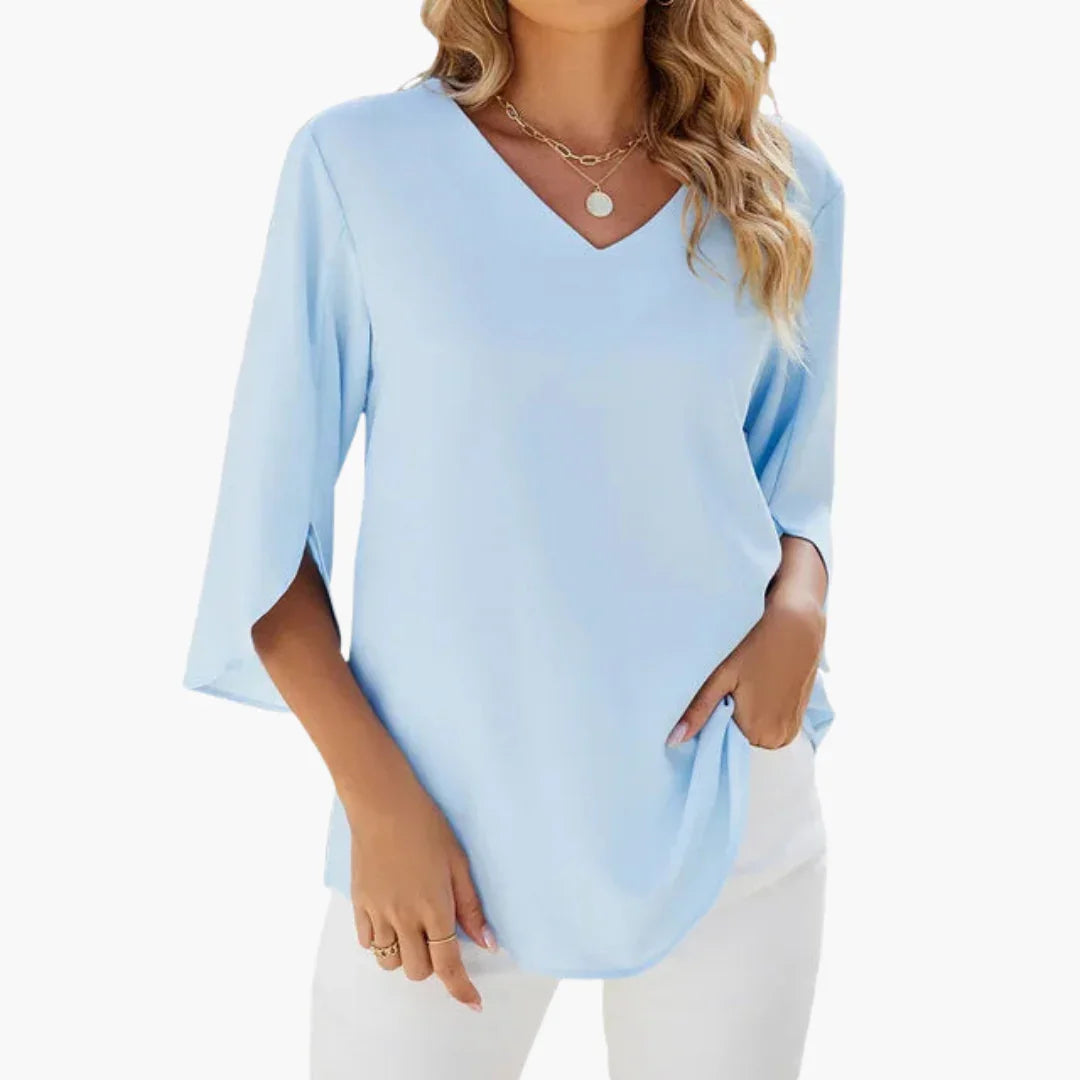 Bavane | Ladies' Blouse - Loose V-Neck Top with 3/4 Sleeves