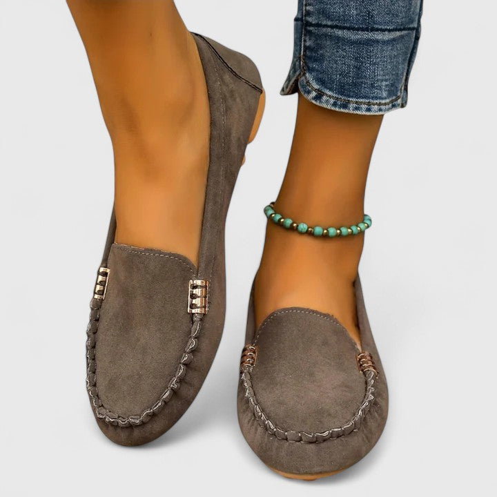 Women's Loafers with Slip On and Metal Bar