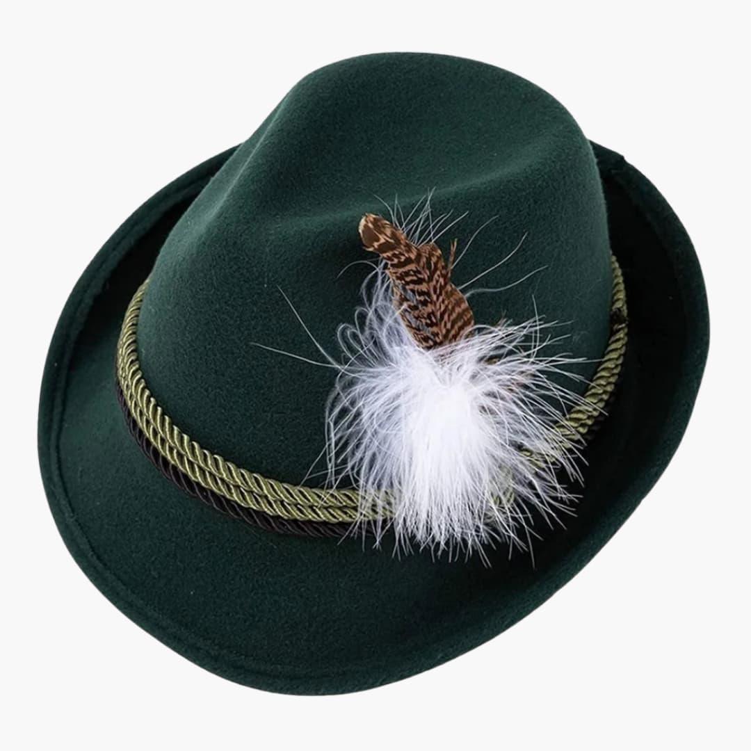 Unisex Bavarian Hat with Feather and Braided Band