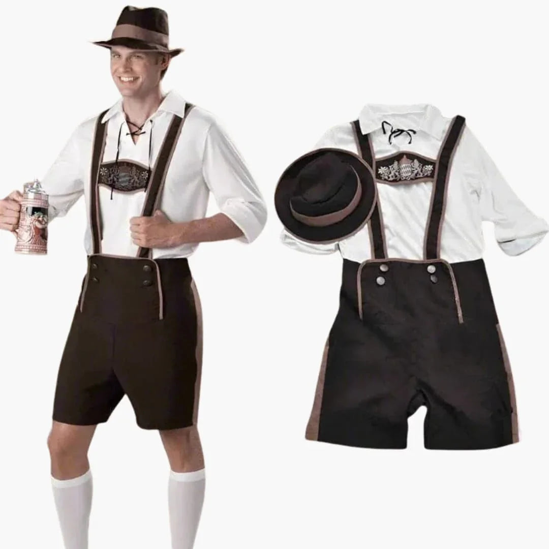 Men's Bavarian Costume with Shirt and Adjustable Suspenders