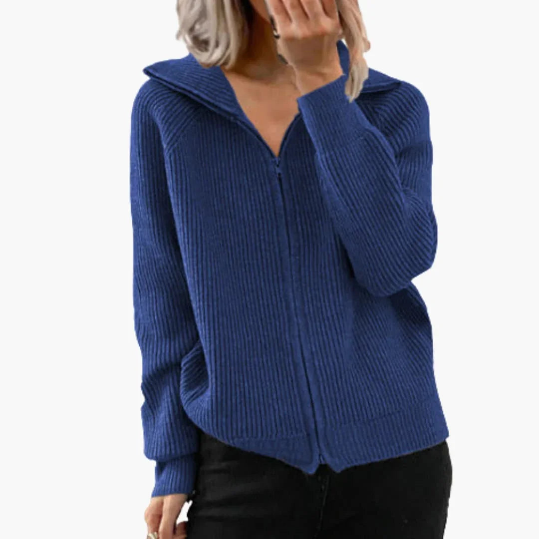 Bavane | Women's Zip-Up Hoodie with Ribbed Texture