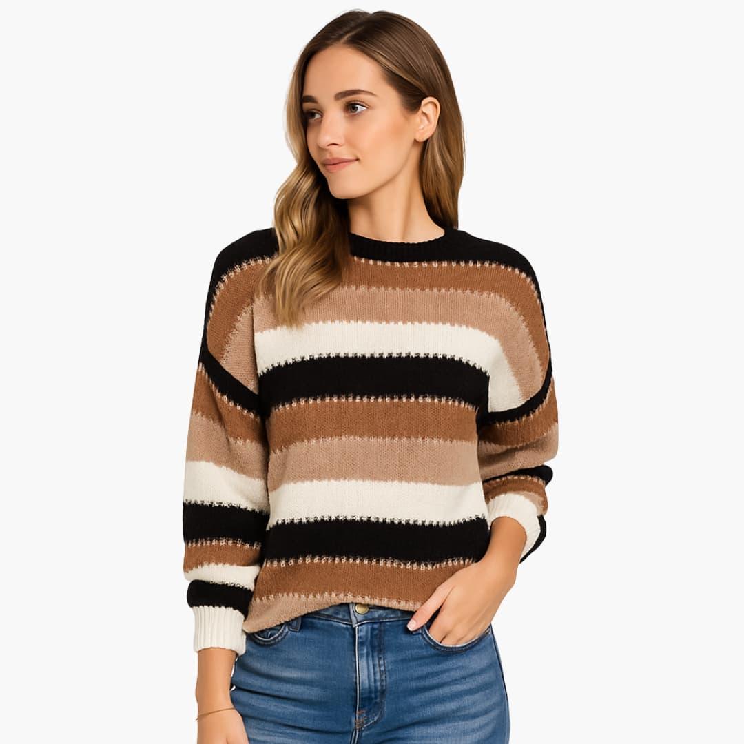 Women's sweater with round neckline and striped surface