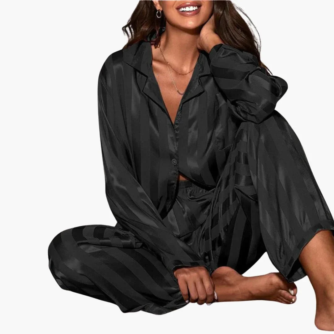 Women's Satin Pajama Set with Long Sleeve Shirt and Pants