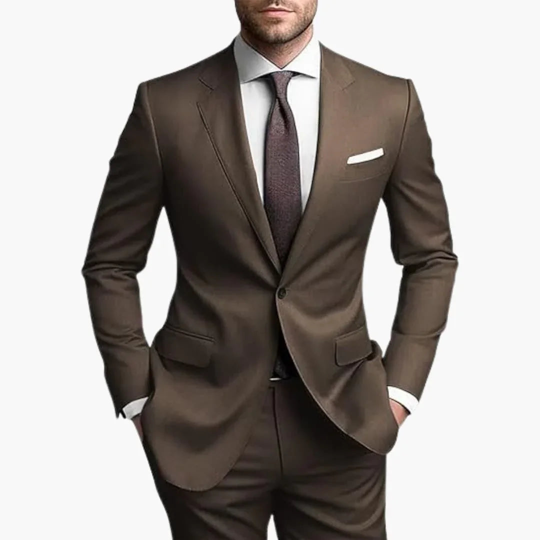 Men's Suit Two-Piece with Notched Lapel and Slim Fit