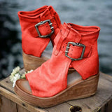Womens Orthopedic Sandals with Wedge Sole and Buckle Closure