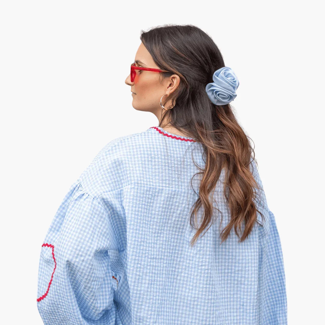 Women's Gingham Blouse with Heart Pockets  Summer Blouse