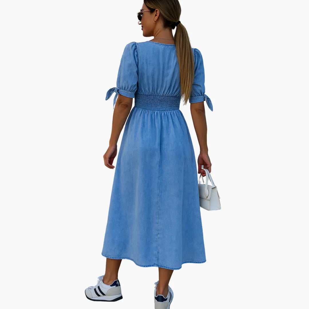Midi Dress with Button Placket - Women's Fashion for Stylish Days