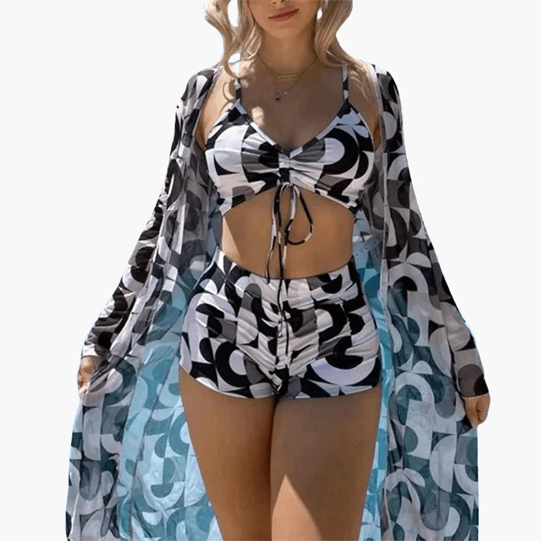 Bikini Set with V-Neck for Women  Including Tie-Dye Cover-Up