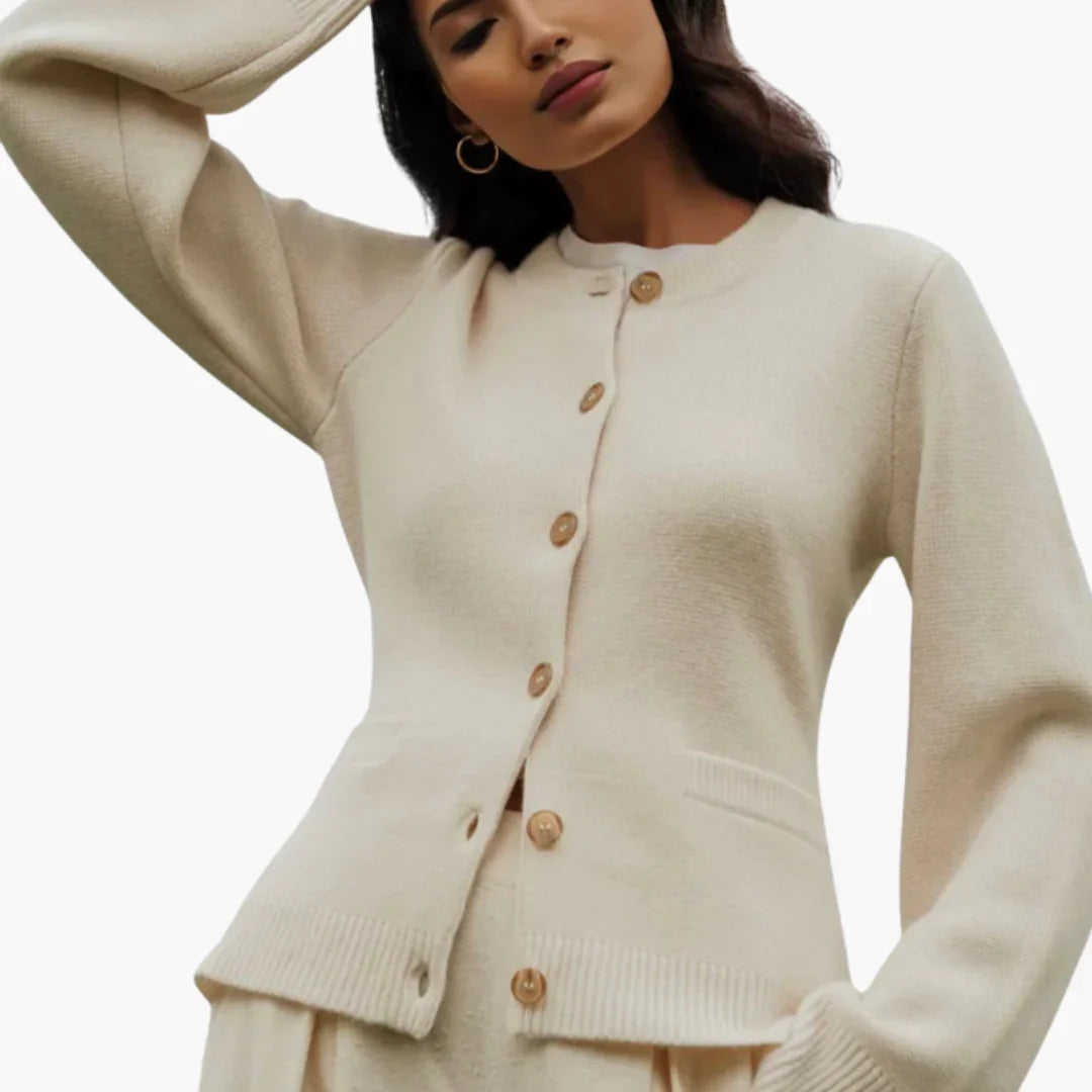 Women's Cardigan with Buttons and Round Neck