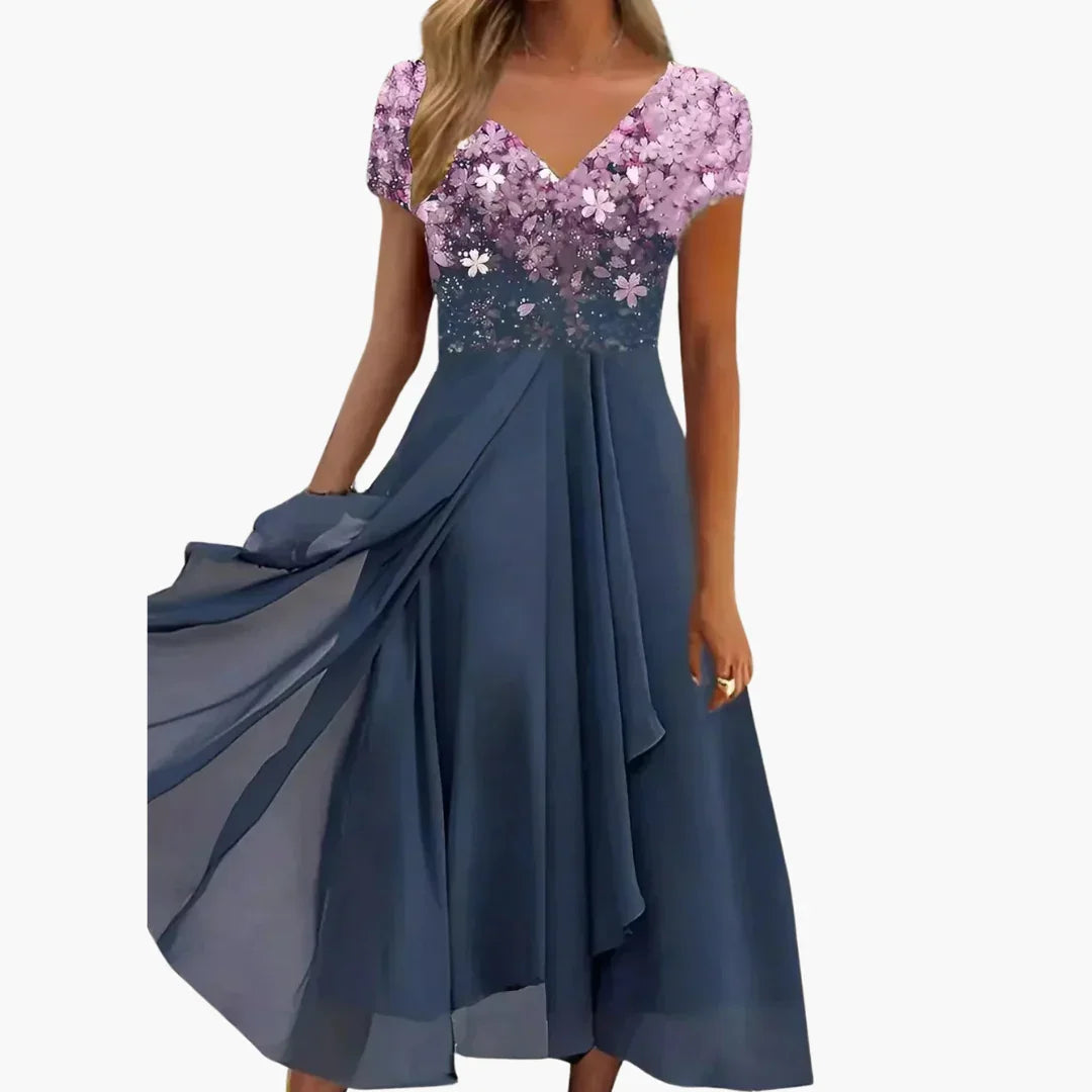Midi Dress for Women - Elegant with Sequins & Chiffon Skirt