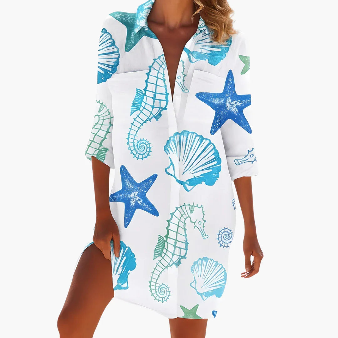 Women's Shirt Dress with Long Sleeves and Button Placket