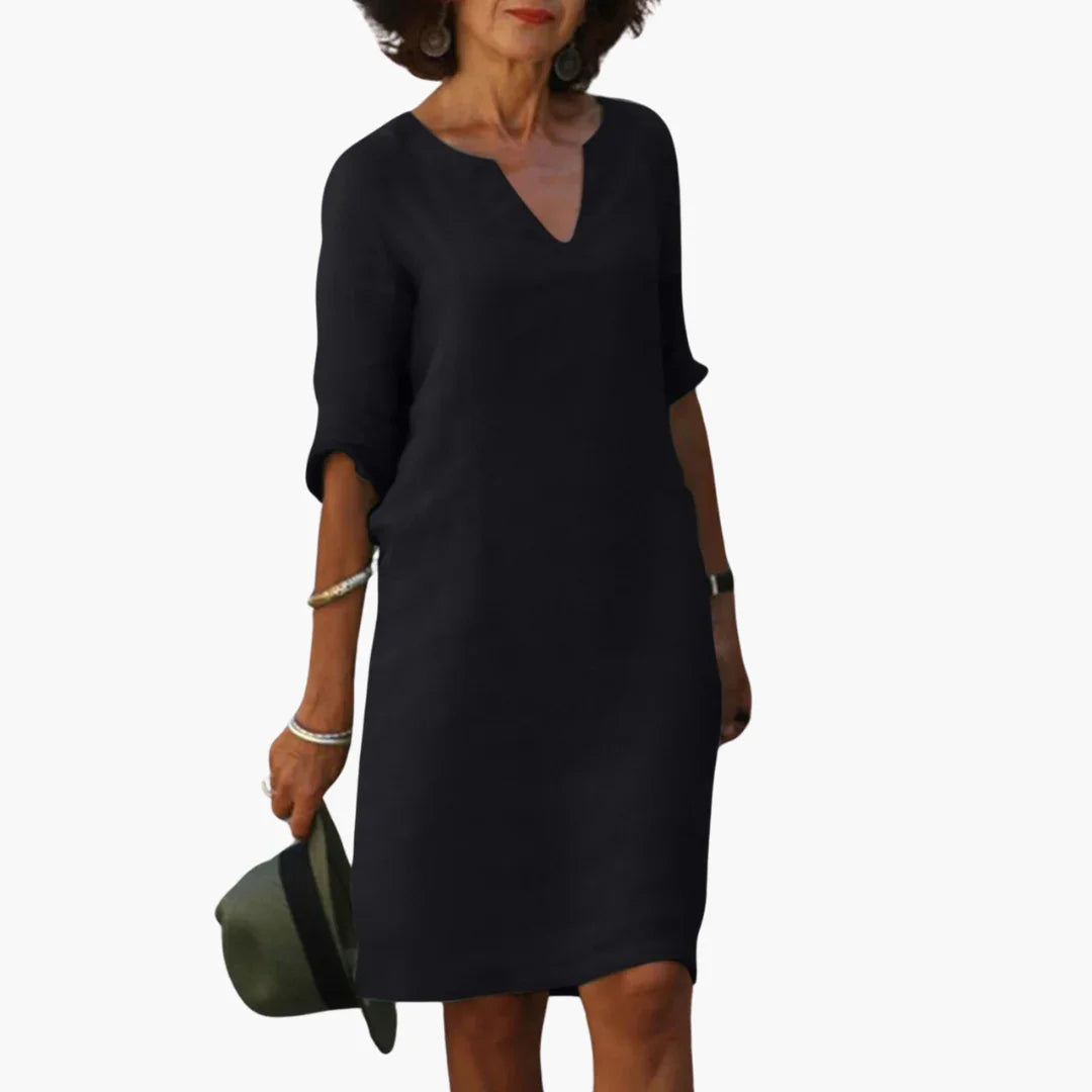 Bavane | Women's Knee-Length Dress with V-Neck and Three-Quarter Sleeves