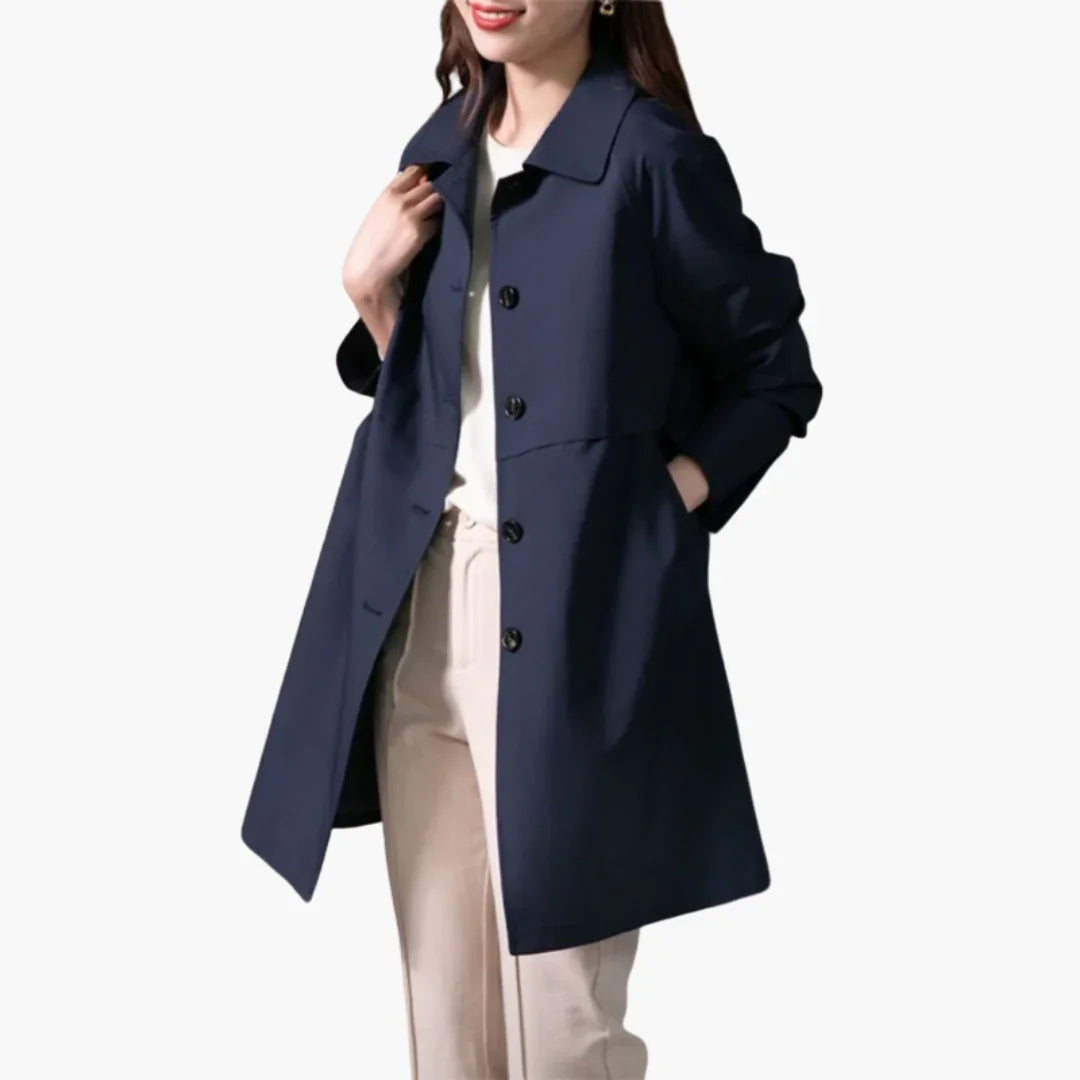 Women's Mid-Length Coat with Buttons and Pockets