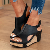 Womens Orthopedic Sandals with Wedge Sole and Elastic Straps