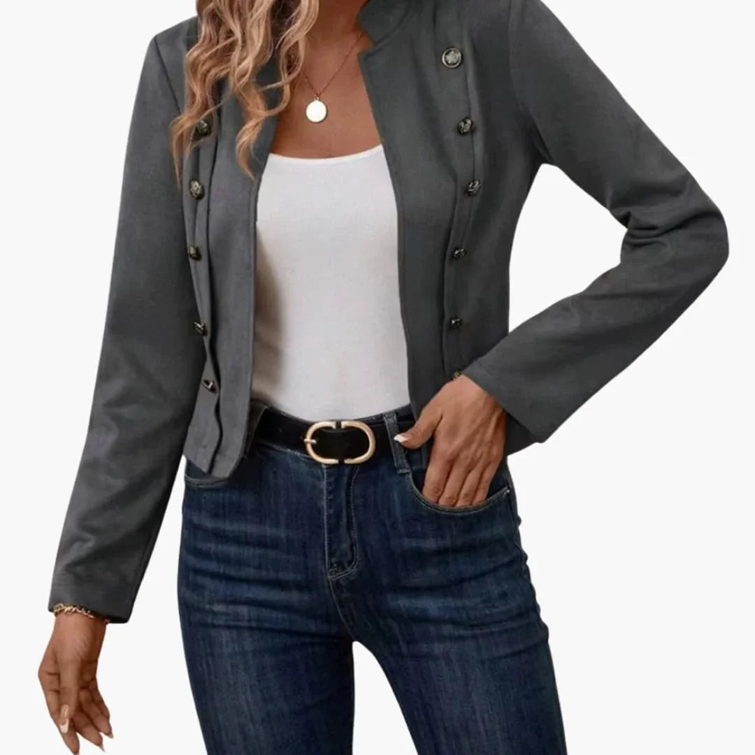 Women's Jacket with Decorative Buttons and Stand-Up Collar