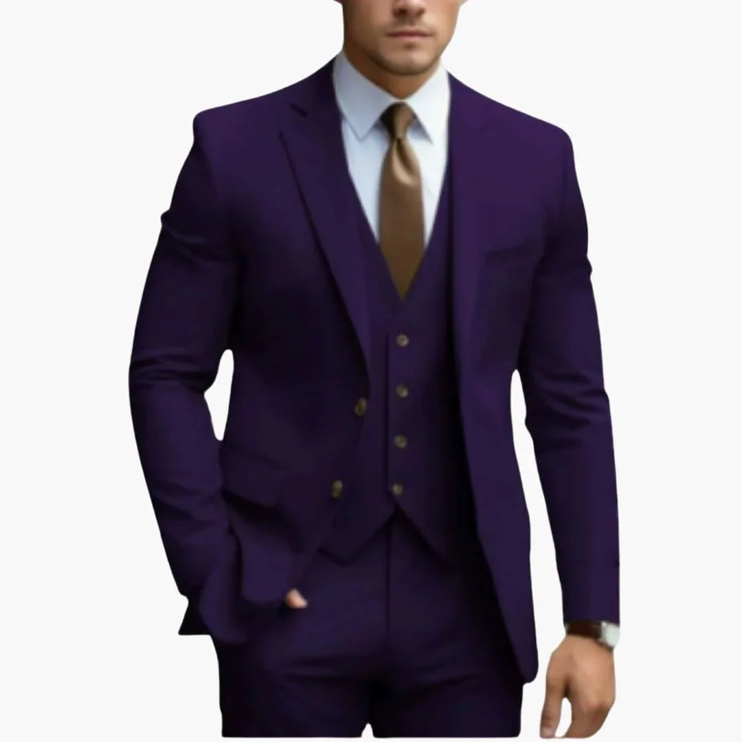 Three-Piece Men's Suit with Notched Lapel and Slim Pants