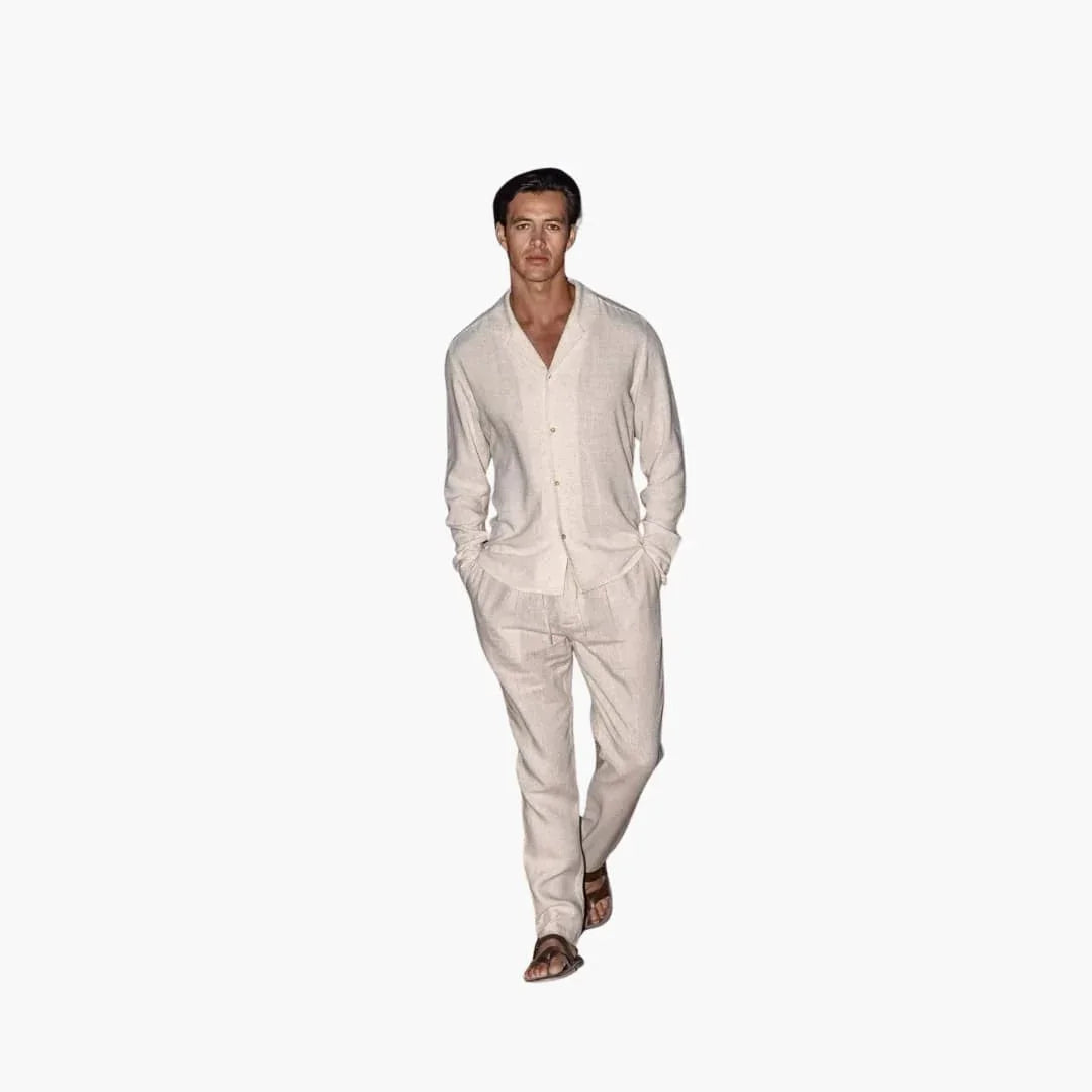 Men's Two-Piece Set with Long Sleeve Shirt and Pants for Spring Summer