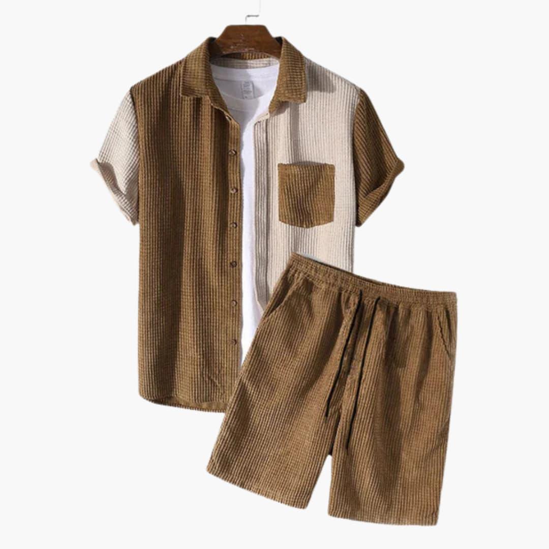 Bavane | Men's Summer Set in Waffle Structure with Shirt and Shorts