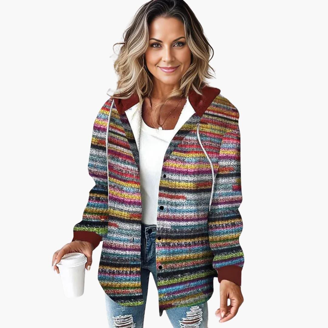 Warm Women's Knit Cardigan with Hood - Elegant Button-Down Cardigan