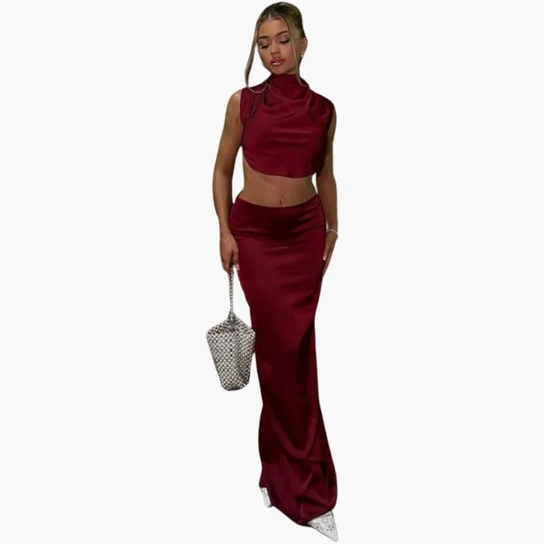 Elegant Satin Two-Piece Set for Women  Blouse & Pants
