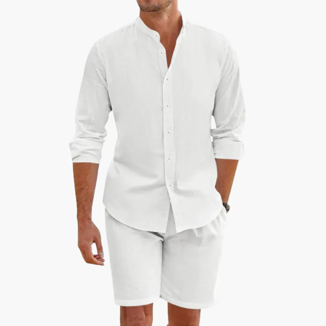 Bavane | Men's Summer Two-Piece Linen Blend Set with Shirt and Shorts
