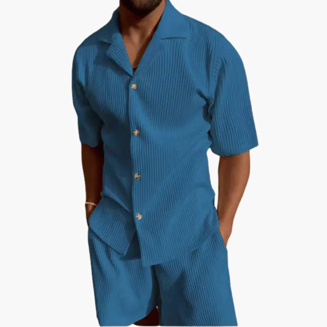 Men's Summer Set in Textured Fabric with Short-Sleeve Shirt