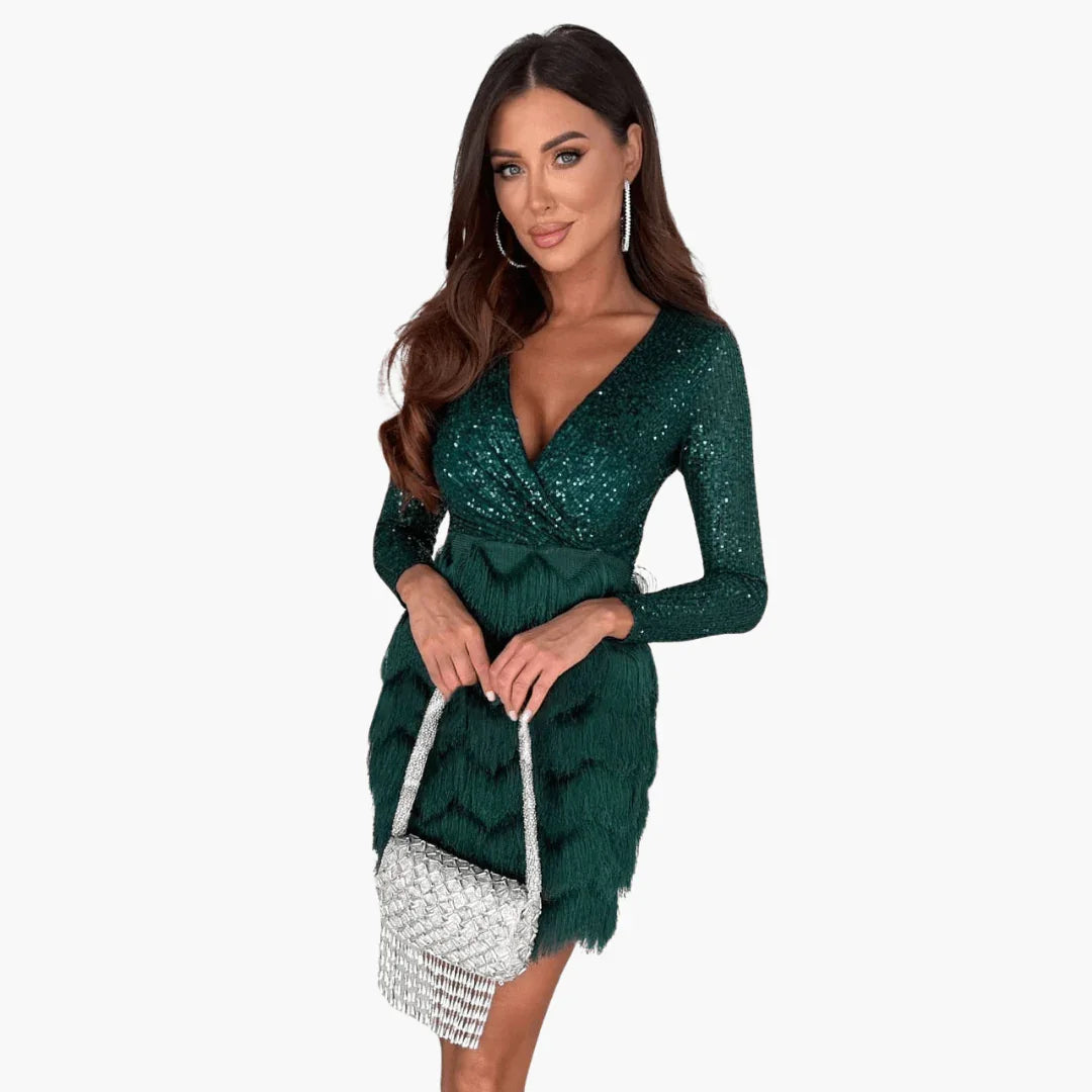 Glitter Dress for Women with Feathers  Elegant Party Dress