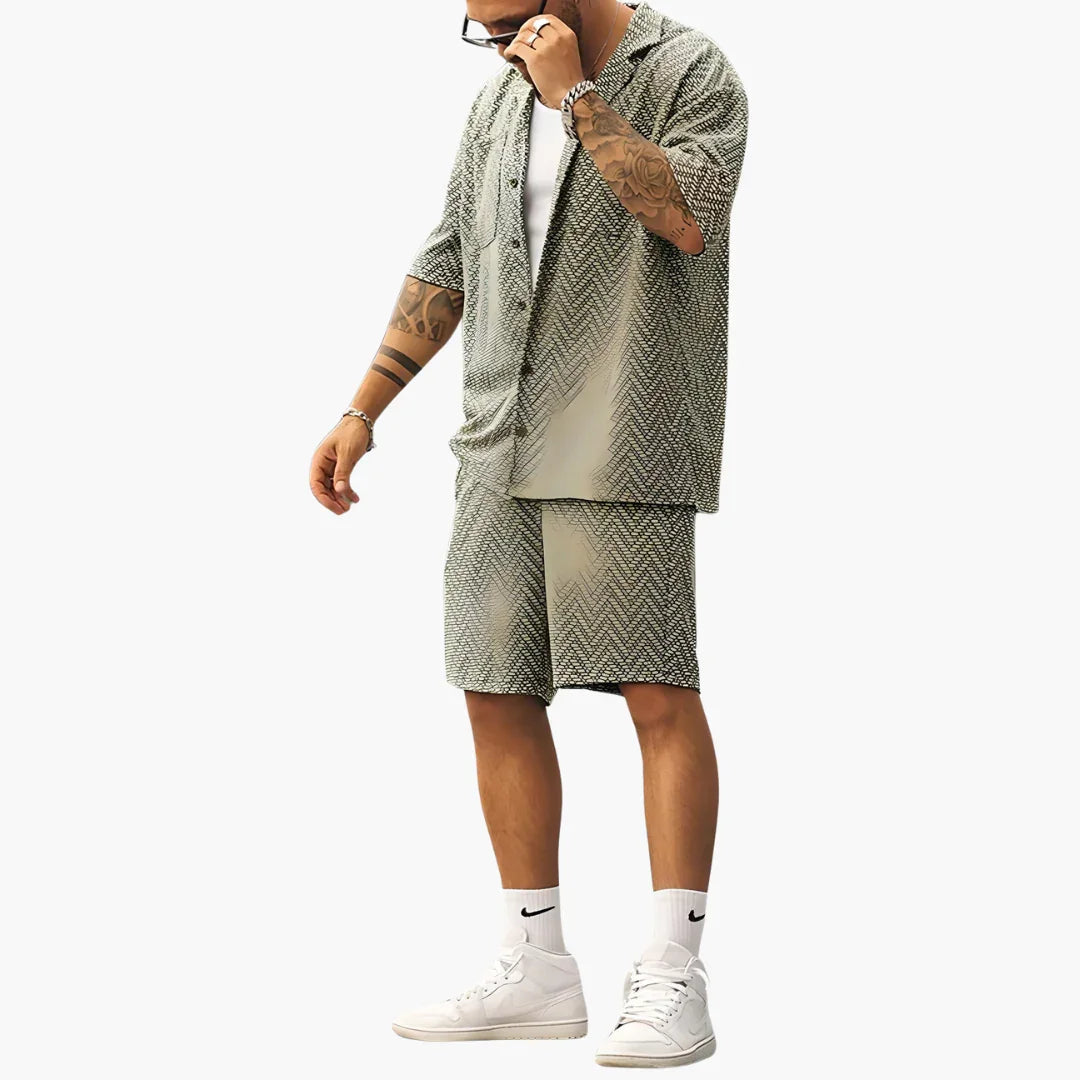 Men's Summer Two-Piece Set with Short Sleeves and Collar