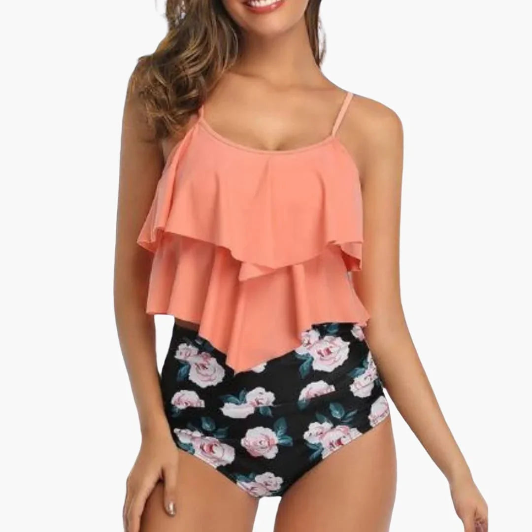 Two-Piece Women's Tankini with Ruffles and Tummy Control