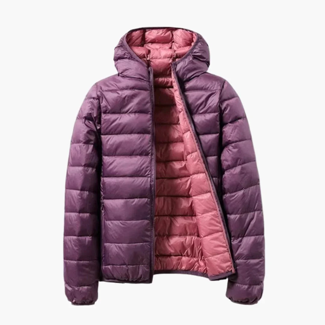 Women's Padded Jacket with Hood and Reversible Function