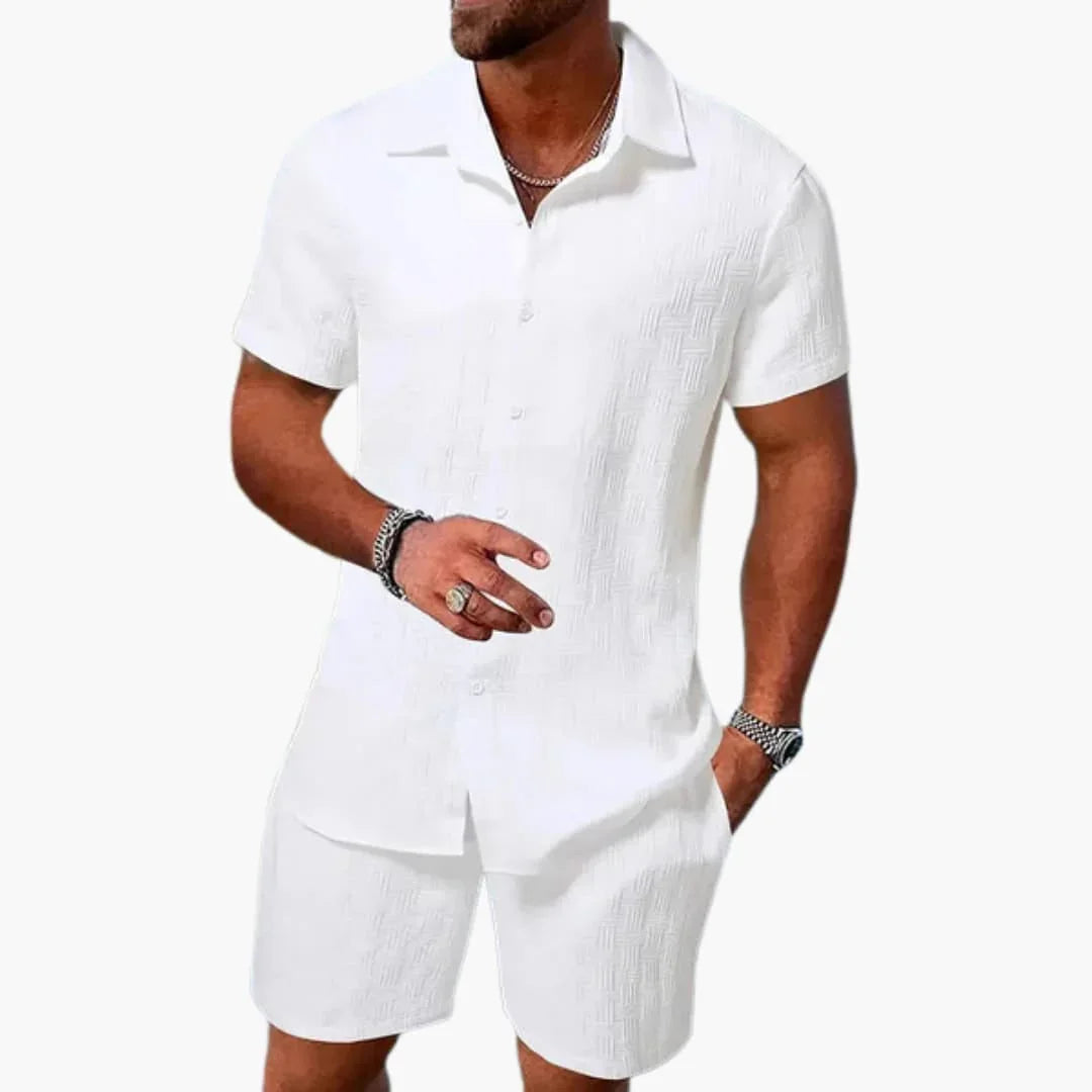 Men's Two-Piece Set Made of Cotton Blend with Jacquard Texture