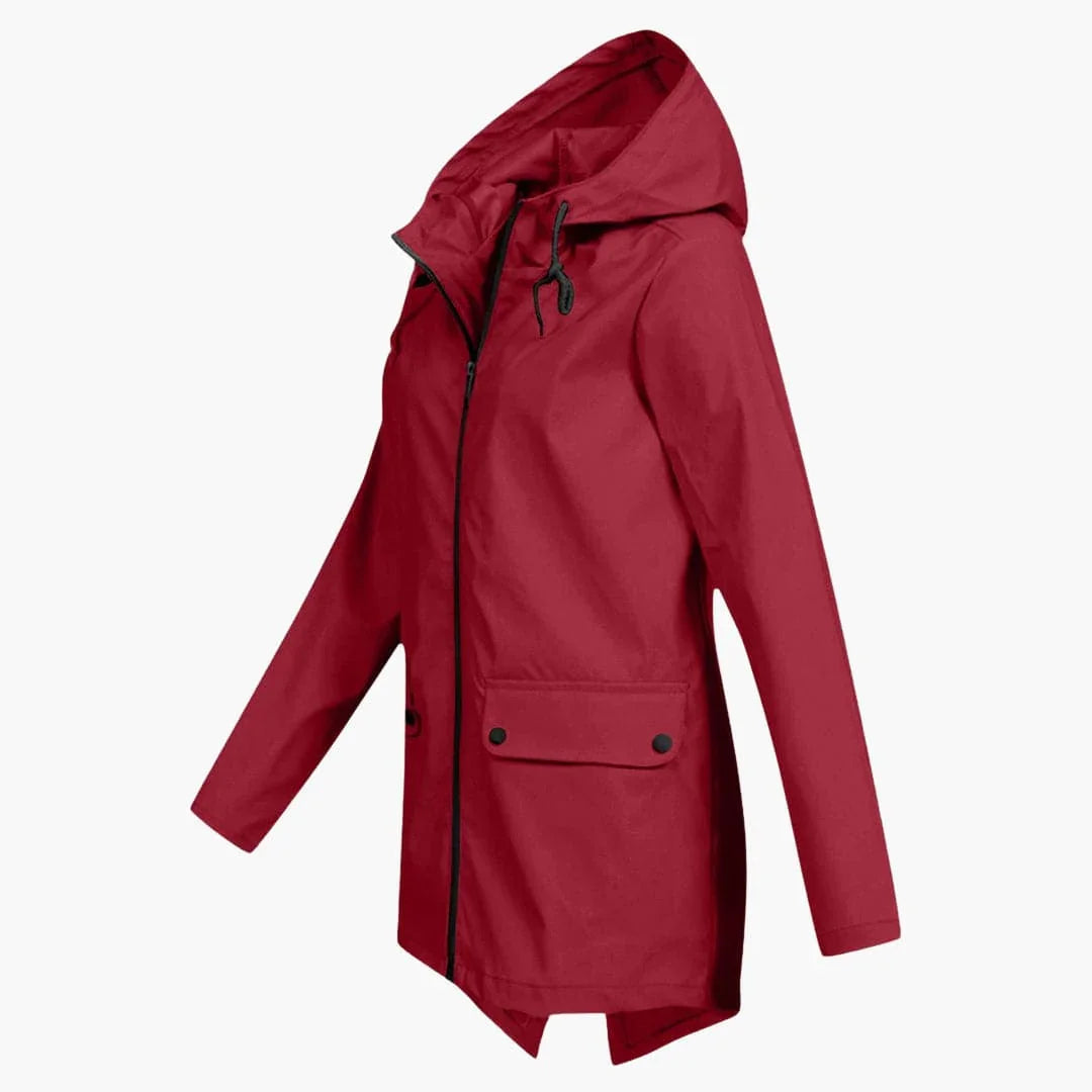 Women's Raincoat with Adjustable Hood and Zipper
