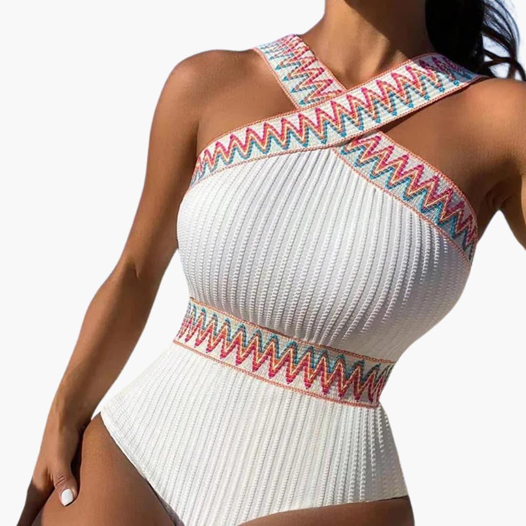 Elegant Women's Swimsuit - with Texture and Decorative Stripes