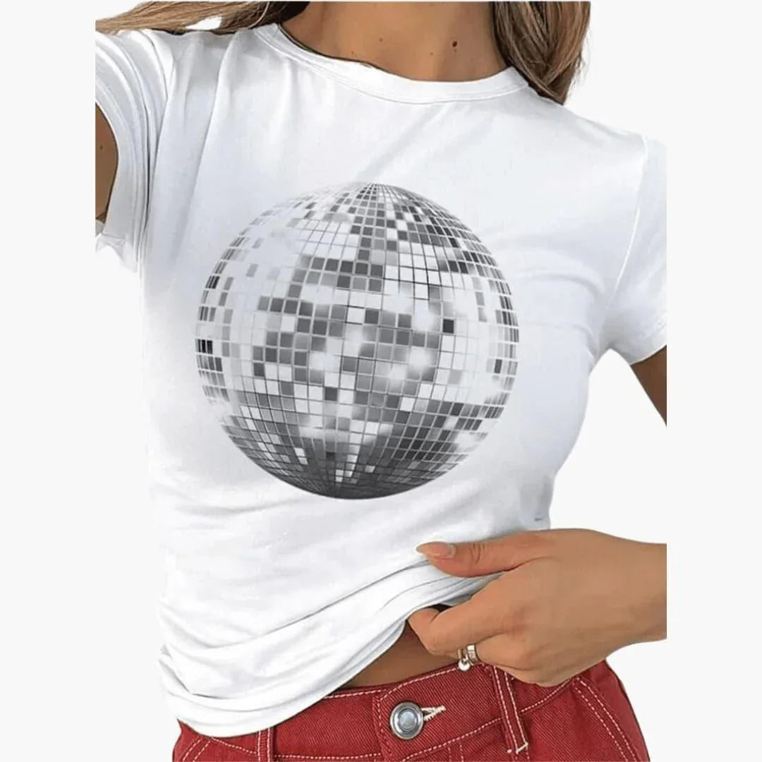 Women's Disco Print T-Shirt  Trendy & Casual for Everyday & Party