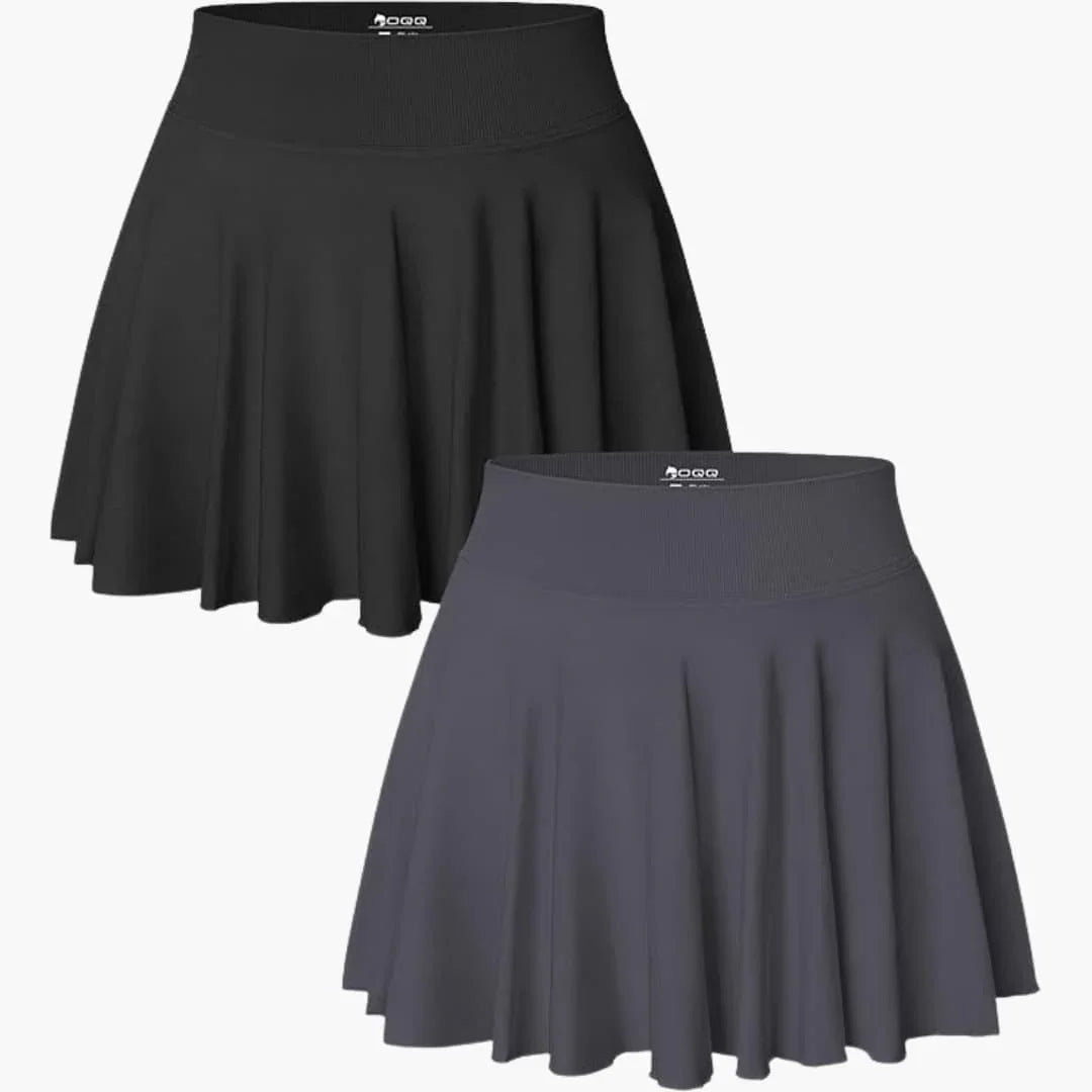 Women's Mini Skirt 2-Pack with High Waist and Stretch Band