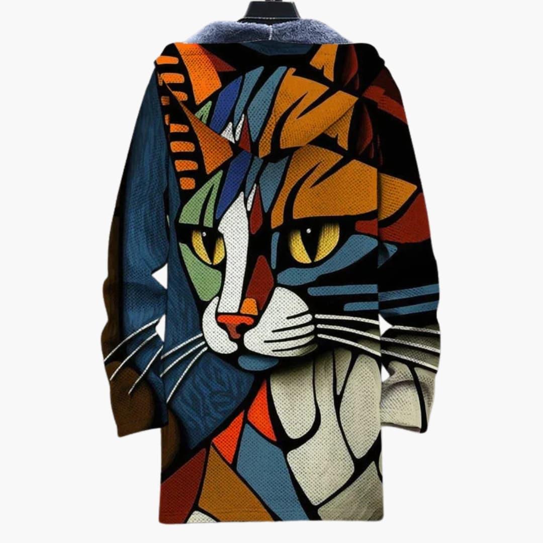 Hooded Zip-Up Sweatshirt with Cat Design for Unisex
