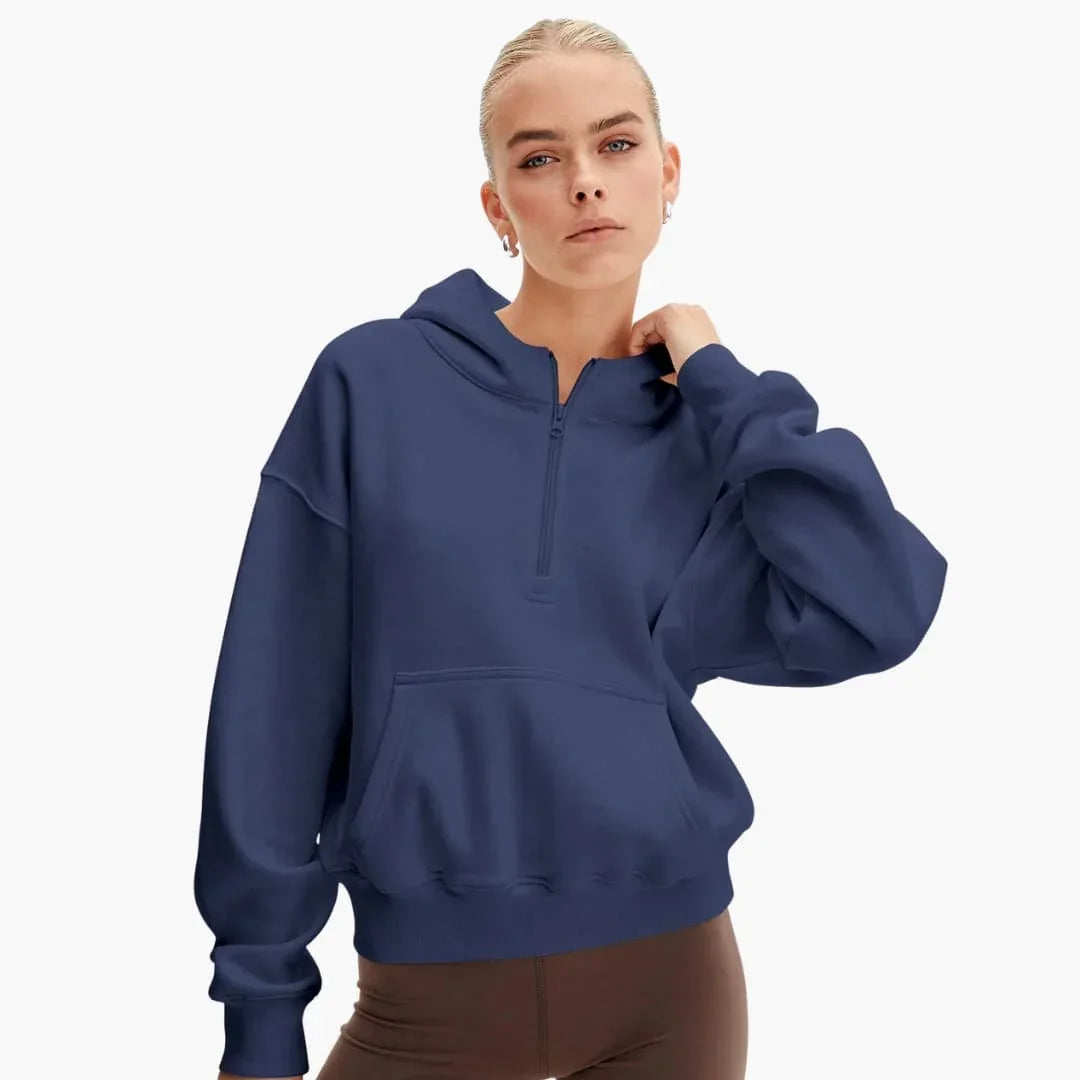 Women's Hoodie with Half Zipper and Pocket