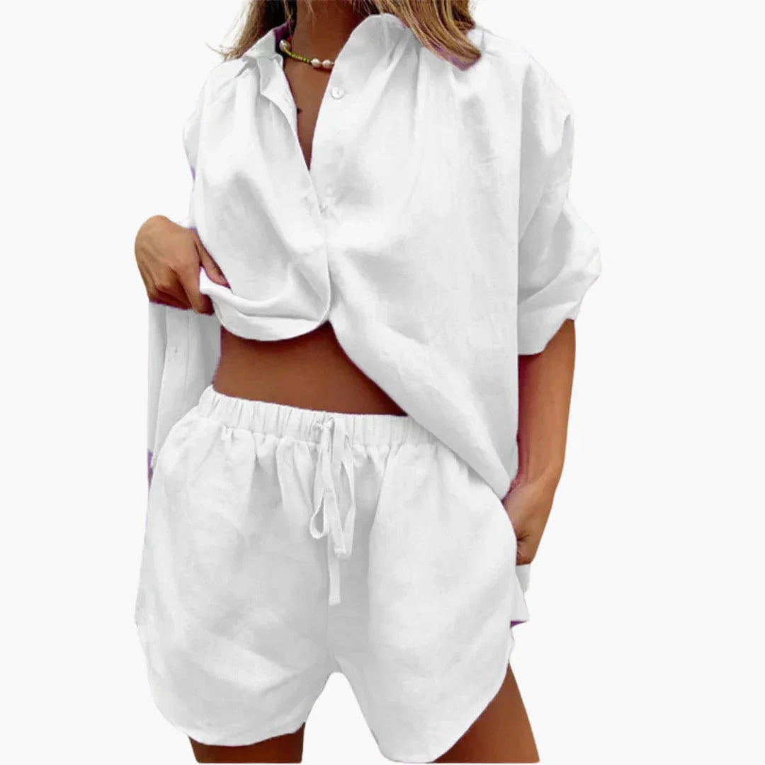 Two-Piece Set for Women - with Button Placket and Shorts