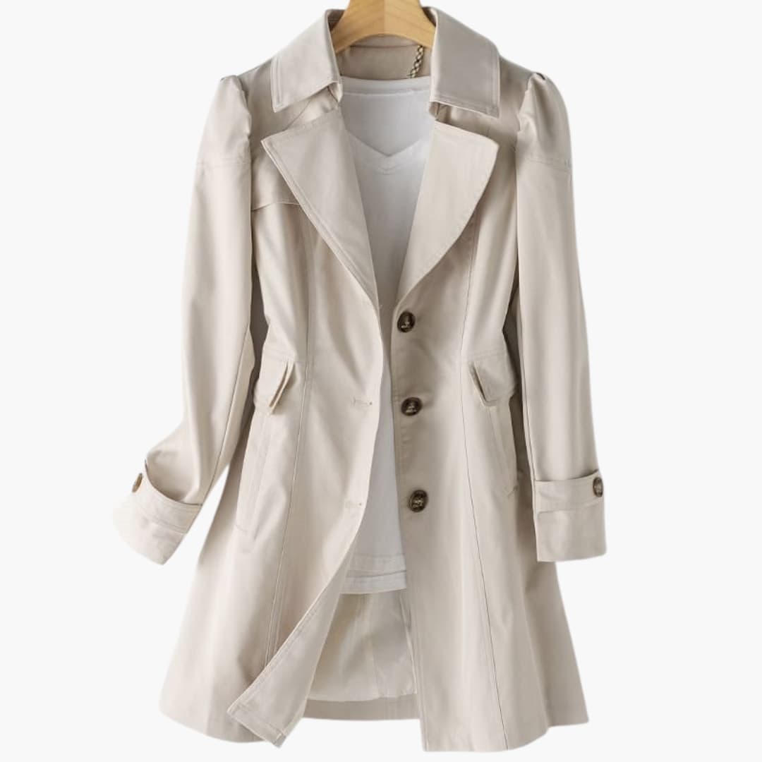 Women's Trench Coat with Double-Breasted Closure and Adjustable Waist