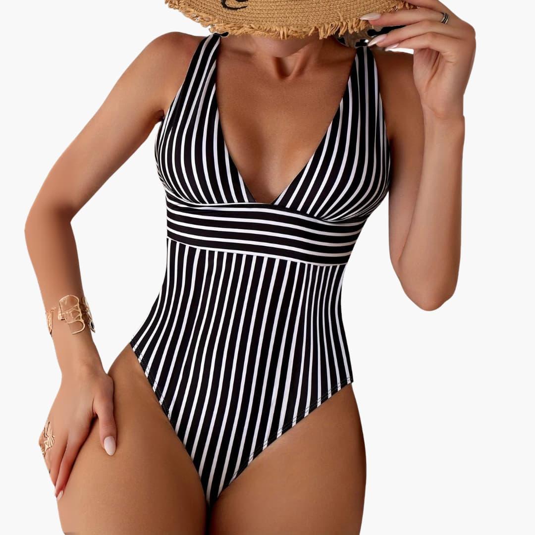 Bavane | Women's One-Piece Swimsuit with Deep V-Neck and High Leg Cut