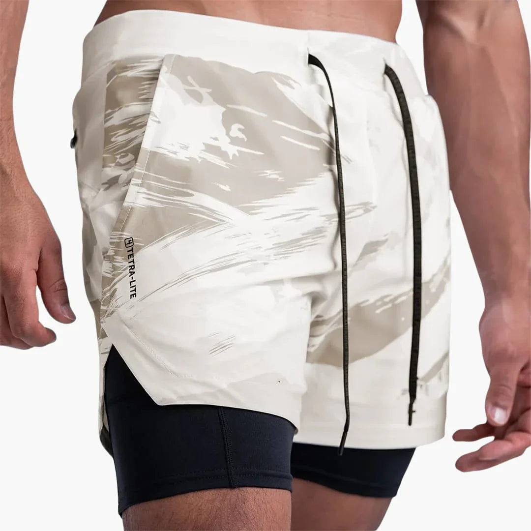 Men's Sports Shorts with Inner Shorts and Elastic Waistband
