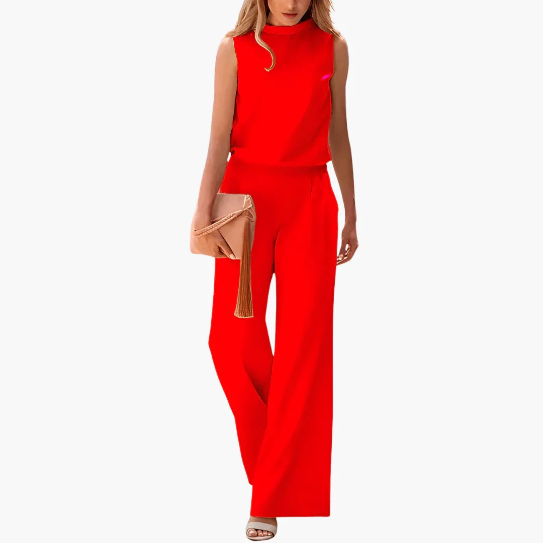 Sleeveless Women's Jumpsuit with High Collar and Wide Leg