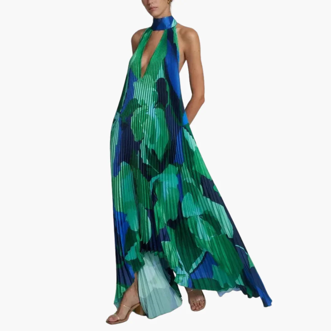 Pleated Dress for Women  Summery, with Floral Pattern