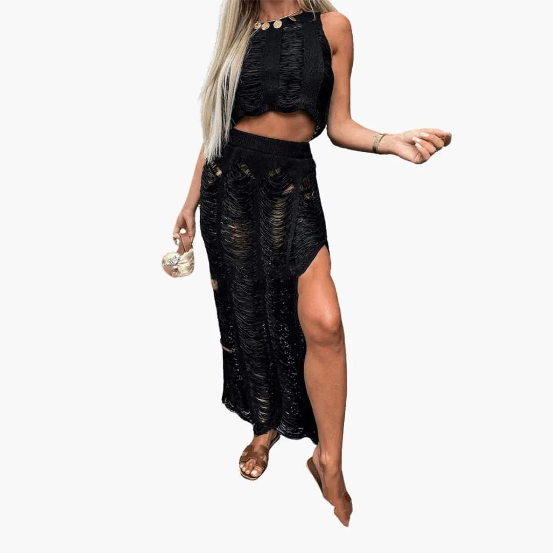 Bavane | Two-Piece Women's Beach Set with Side Slit Skirt
