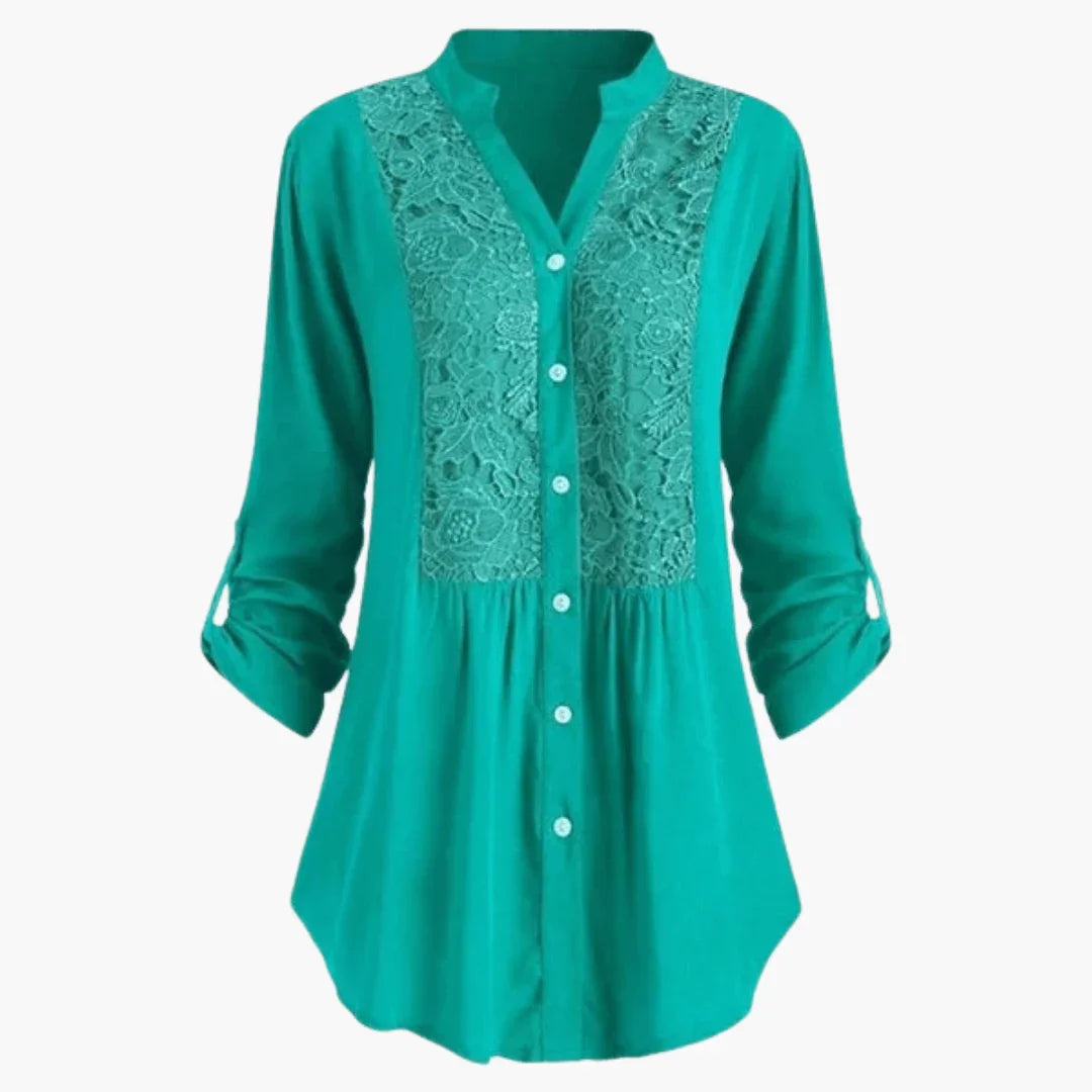 Women's Blouse with Lace  Elegant Long Sleeve Shirt Blouse