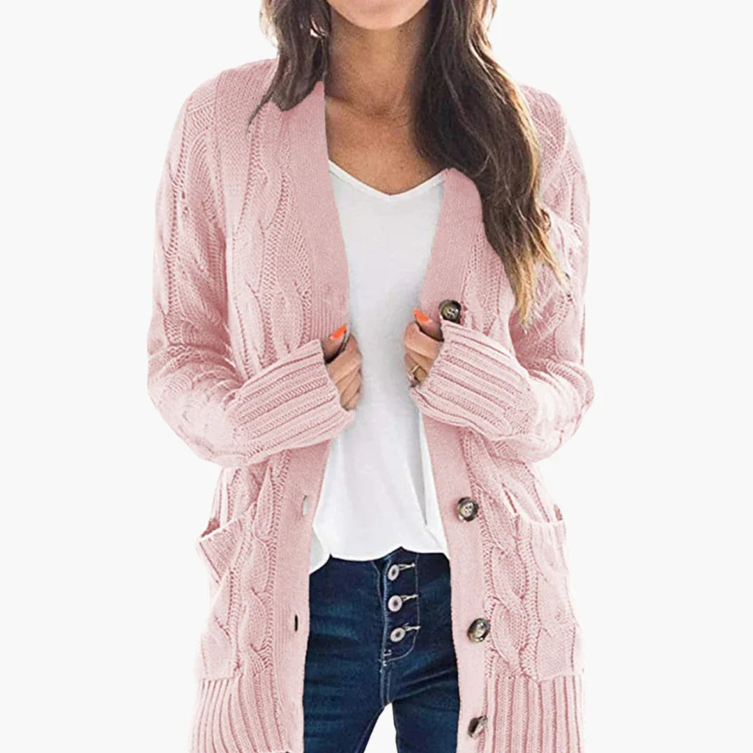 Women's Cardigan with Button Closure and Front Pockets