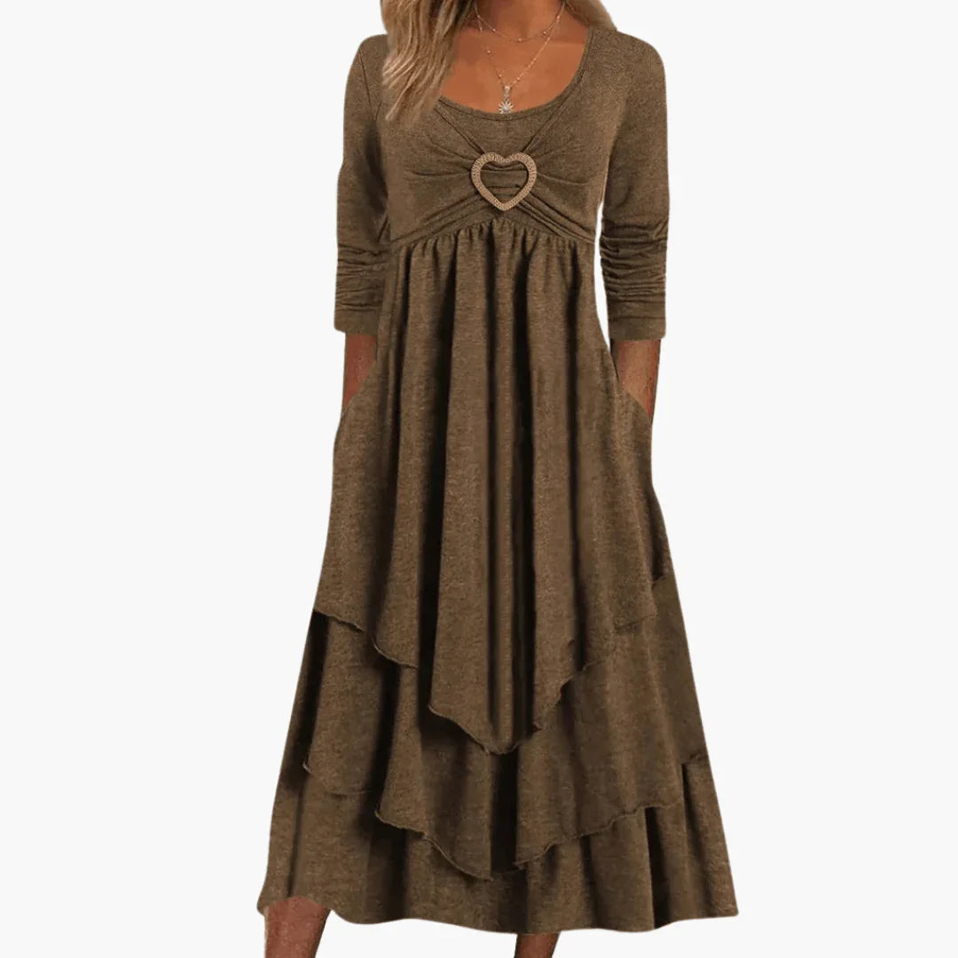 Casual Women's Dress with Heart Design  Tiered & Long Sleeves