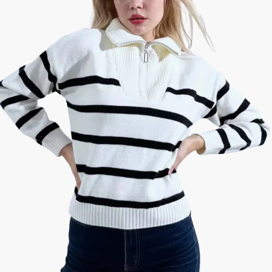 Women's Knit Sweater with Zipper and High Collar