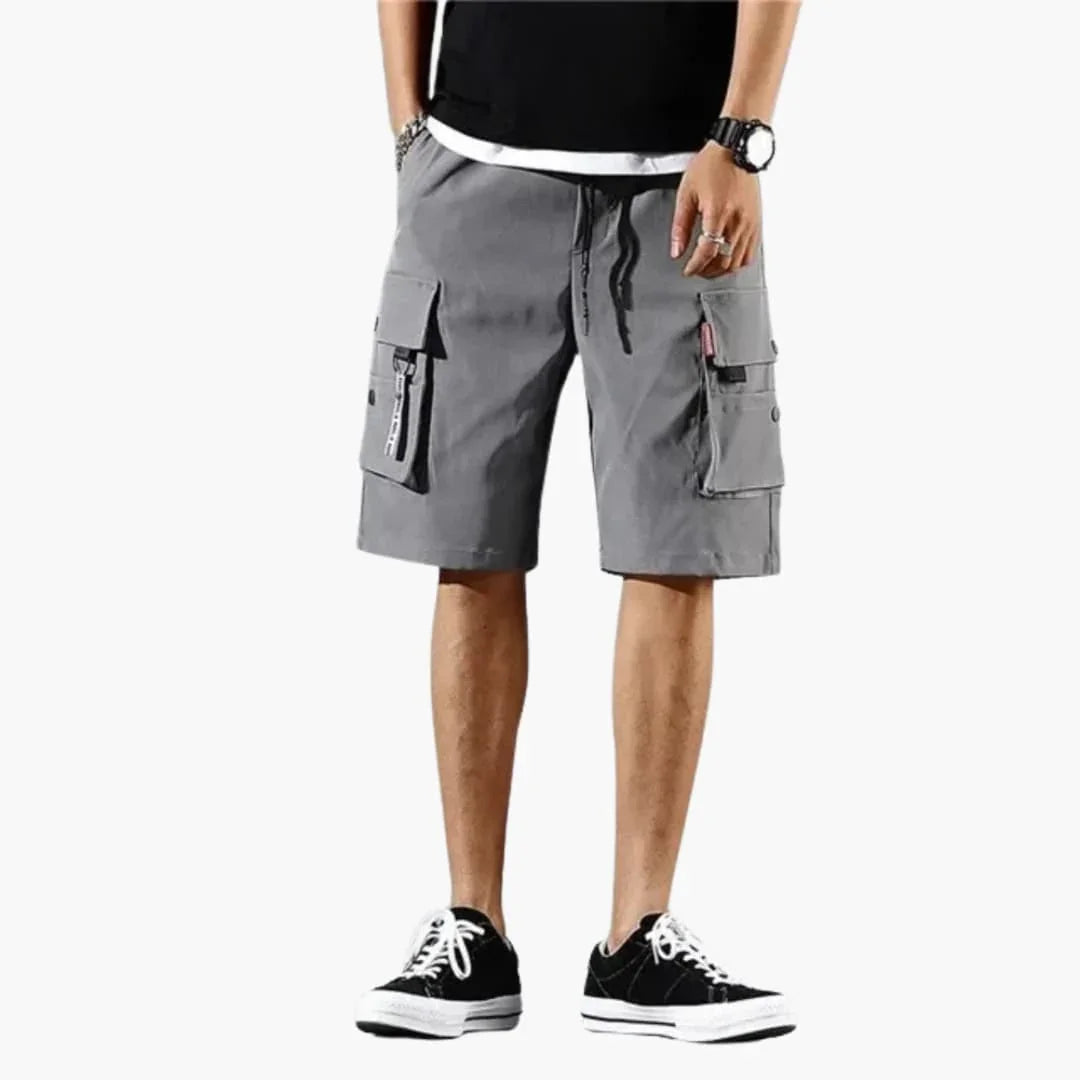 Men's Summer Cargo Shorts with Elastic Waistband and Flap Pockets